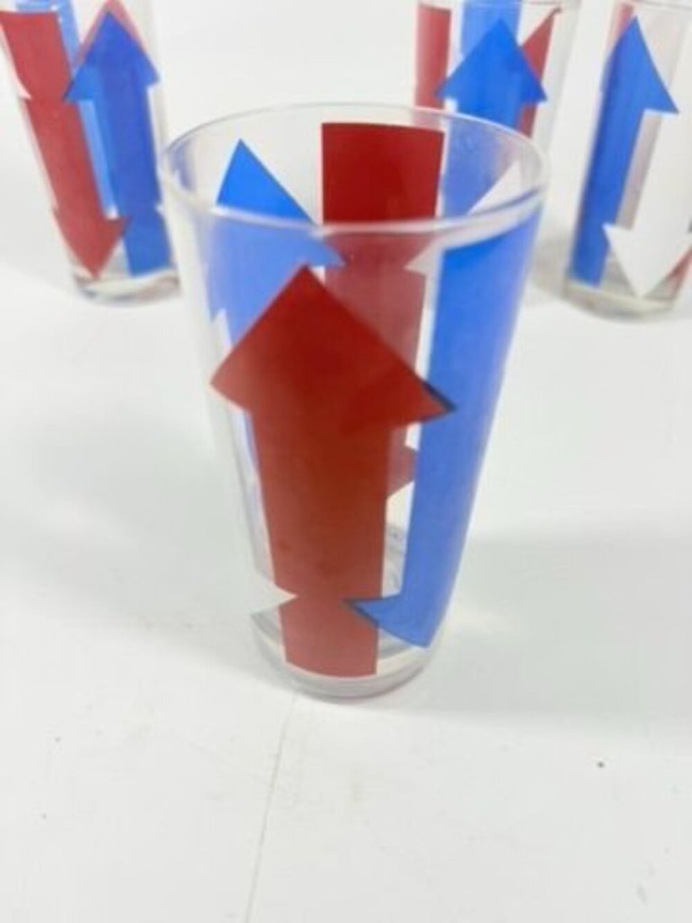 Highball Tall Bar Drinking Glasses Cera Vintage Mid 20th Century Red, White & Bl - Picture 9 of 16